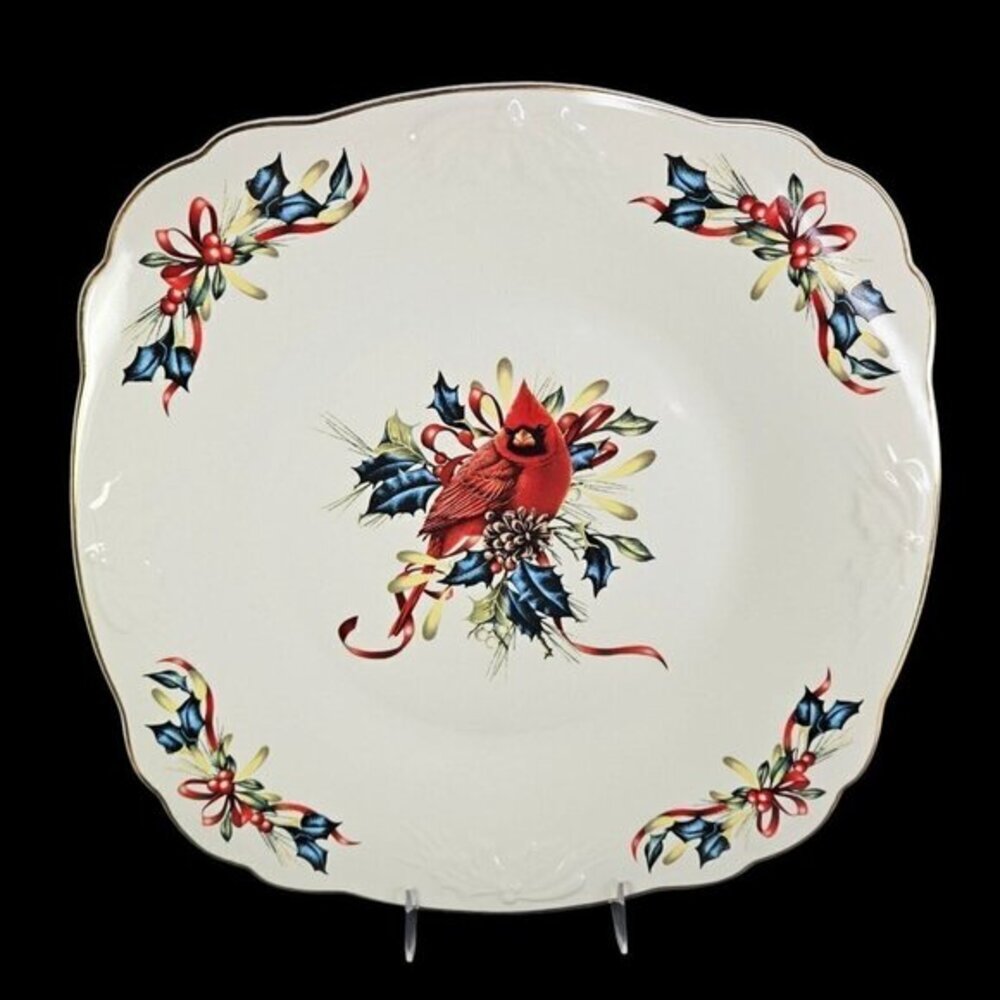 Lenox Winter Greeting Square Plate Platter Cardinal Catherine McClung Serve READ